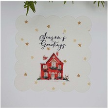 Decofav Sulu Boya Kırmızı Ev ve Slogan Tasarımlı Lazer Kesim Kumaş Kokteyl Peçetesi 1 Adet