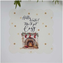 Decofav Sulu Boya Yılbaşı Şömine Temalı Lazer Kesim Kumaş Kokteyl Peçetesi 1 Adet