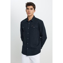 Relaxed Fit Geniş Kesim %100 Pamuk Cep Detaylı Antrasit Gömlek