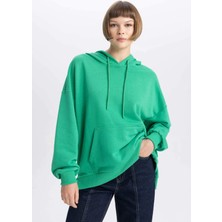 DeFacto Pamuklu Oversize Polo Yaka Geniş Kalıp Kapüşonlu Sweatshirt B7834AXNS