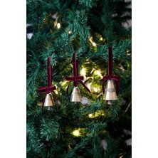 Store & Stone x Den.ınteriors Yılbaşı Ağacı Süsleme Seti 3'lü Kadife Kurdeleli Gold Renk Çan Ağaç Süsü