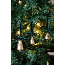 Store & Stone x Den.ınteriors Yılbaşı Ağacı Süsleme Seti 3'lü Kadife Kurdeleli Gold Renk Çan Ağaç Süsü