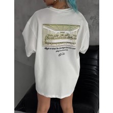 Nnstartshopping  Unisex Baskılı Oversize T-Shirt - Beyaz