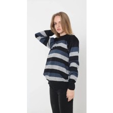 Nnstartshopping  Unisex Kalın Çizgili Bisiklet Yaka Triko Kazak - Siyah