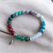 Mga Doğaltaş Balık Burcu Bilekliği (Ay Taşı, Ametist, Yeşil Akik, Yeşim, Akuamarin, Mavi Varasit, Yeşil Varasit) Burç Bileklik