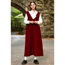 Küçüğüm Butik Bordo Kaşe Uzun Kışlık V Yaka Jile Elbise