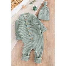 Triko Hırkalı Bereli Unisex Kışlık Şapkalı Bebek Takım