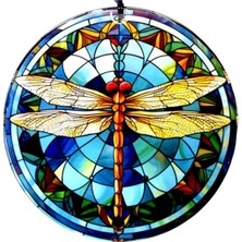 Yusufçuk Kuşlu 23 Santimetre Çapında Füzyon Cam Duvar Süsü