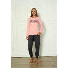Fwn 04-3011 Interlok Kumaş Love Baskılı Kışlık Ev Kadın Pijama Takımı