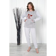 Fwn 04-3301 Peluş Welsoft Polar Kışlık Yumoş Geyikli Kadın Pijama Takımı