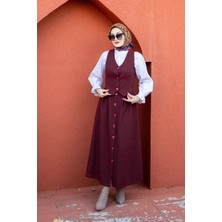 Kety Ekoseli Tüvit Yelek Etek Takım-Bordo