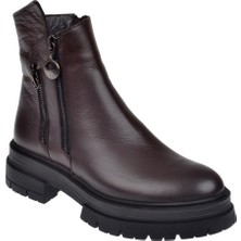 Pullman Castle Black Hakiki Deri Fermuarlı Kadın Bot SK-26255   KAHVE