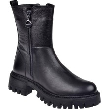 Pullman Castle Black Hakiki Deri Fermuarlı Kadın Bot SK-23782   SİYAH