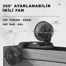 ŞüsCarOto Aksesuar Üniversal Oto Ofis Araç Içi Torpido Üstü Vantilatör Çift Başlıklı Çakmaklık Girişli 2 Kademeli Soğutucu Fan 360° Dönebilen Ultra Sessiz Oynar Başlıklı Araç Fanı 12V