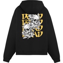 Unisex Siyah Baskılı Oversize Fit Pamuklu Kapüşonlu Sweatshirt