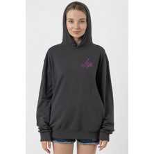 Tshirthane Blackpink Lisa Signature Füme Kadın 2ip Kapşonlu