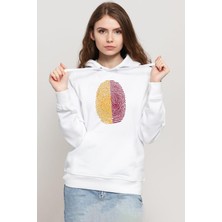 Tshirthane Sarı Kırmızı Parmak İzi Beyaz Kadın 3ip Kapşonlu Sweatshirt