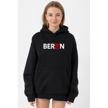 Tshirthane La Casa De Papel Berlin Ak Siyah Kadın 3ip Kapşonlu