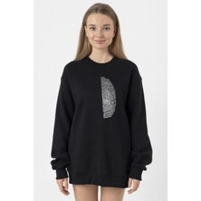 Tshirthane Siyah Beyaz Parmak İzi Siyah Kadın 2ip Sweatshirt