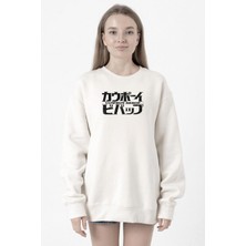 Tshirthane Cowboy Bebop Retro Letter Logo Beyaz Kadın 2ip Sweatshirt