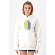 Tshirthane Sarı Lacivert Parmak İzi Beyaz Kadın 3ip Kapşonlu Sweatshirt
