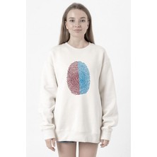 Tshirthane Bordo Mavi Parmak İzi Beyaz Kadın 2ip Sweatshirt