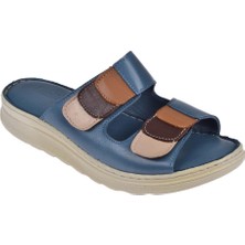 Pullman Hakiki Deri Cırtlı Comfort Kadın Terlik PLM-28   MAVİ