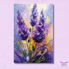 Abrt Art Tekli Dikey Kanvas Yağlı Boya Görünümlü Mor Lavantalar