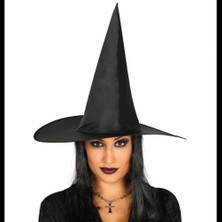 Hayke Yetişkin Boy Siyah Cadı Şapkası ve Uzun Siyah Cadı Peruğu