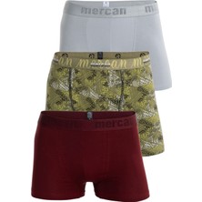 Erkek Çok Renkli 3'lü Likralı Pamuklu Boxer (Bordo Gri Tılsım)