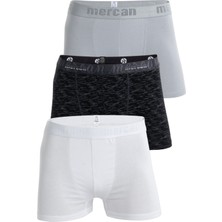Erkek Çok Renkli 3'lü Likralı Pamuklu Boxer (Beyaz Gri Uzay)