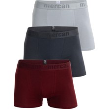 Mercan İç Giyim 3'lü Pamuklu Likralı Çok Renkli Esnek Erkek Boxer (Bordo Antrasit Gri)