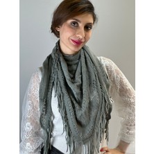 Gönülden Tasarım Triko Püsküllü Desenli Yumuşak Kadın Şal Fular 120X60 cm