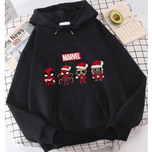 Kids Face Özel Tasarım Kapüşonlu Yılbaşı Kahramanları Baskılı Kışlık Erkek Çocuk Sweatshırt