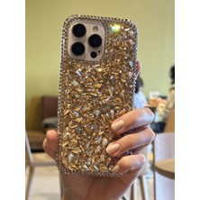 Paladyum Case iPhone 16 Pro Max Uyumlu Lüks Gold Kristal Taşlı Kılıf