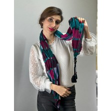 Gönülden Tasarım Ekose Püskül Uçlu Kadın Fular Şal 160X70 cm