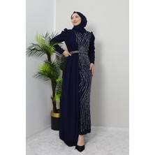 Serra Krep Elbise Lacivert