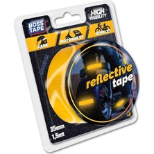 Tape Boss Tape reflektif Işık Gelince Parlayan Kedi Gözü Bant Sarı EN:35MM Boy:1,5mt Motosiklet Bisiklet