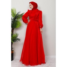 Giza Store V Pileli Tesettür Abiye Fuşya