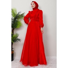 Giza Store V Pileli Tesettür Abiye Fuşya