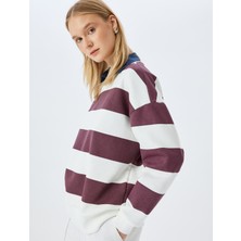 Koton Bisiklet Yaka Renk Bloklu Uzun Kollu Şardonlu Oversize Sweatshirt