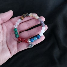 Mga Doğaltaş Aslan Burcu Bilekliği Doğal Taş Bileklik (Kaplan Gözü, Akik, Pembe Kuvars, Ametist, Sitrin, Kristal Kuvars, Malahit)