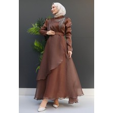 Giza Store Taşlı Organze Abiye Fuşya