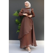 Giza Store Taşlı Organze Abiye Fuşya