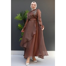 Giza Store Taşlı Organze Abiye Fuşya