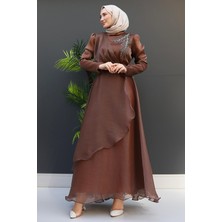 Giza Store Taşlı Organze Abiye Fuşya
