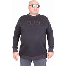 Starbattal Erkek Büyük Beden Sıfır Yaka 3ip Sweat Black 24202 Sıyah