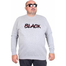 Starbattal Erkek Büyük Beden Sıfır Yaka 3ip Sweat Black 24202 Grı Melanj