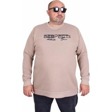 Starbattal Erkek Büyük Beden Sıfır Yaka 3ip Sweat Respect 24205 Camel