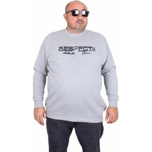 Starbattal Erkek Büyük Beden Sıfır Yaka 3ip Sweat Respect 24205 Grı Melanj